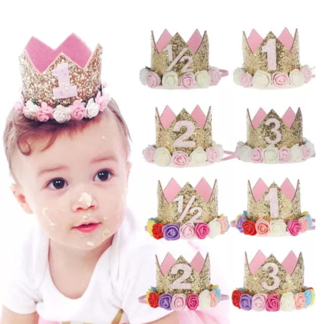 Princess Baby Girl 1st Birthday Flower Crown Party 1&2 Year Hairband Tiara N