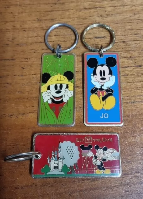 3 Vintage Genuine Original Walt Disney World Metal Keyrings Mickey Mouse Safari