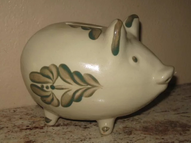 Vintage 7" Pottery- Sweet Piggy Hand Painted Pig- Coin Money Bank- W/ Stopper