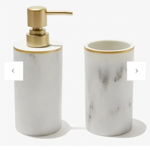 Sunday Citizen Bathroom Set Soap Dispenser & Toothbrush Cup - Marble Look Vanity