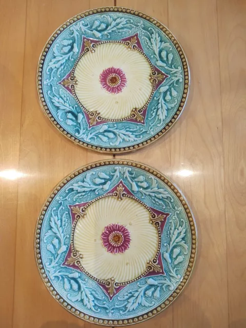 2 Antique French Majolica Plate c.1890 Hand Painted Gorgeous