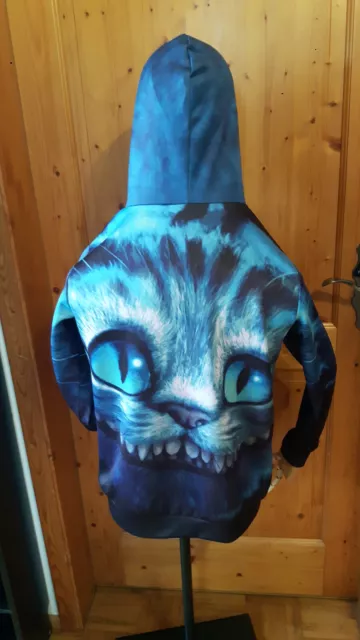 Cheshire Katze Hoodie Sweatshirt Pullover S/M vorne hinten grafischer Siebdruck 3