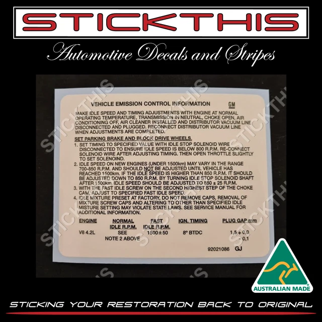 HOLDEN HJ TORANA LH V8 Engine Decals -5.0 LITRE GMH- Air Cleaner