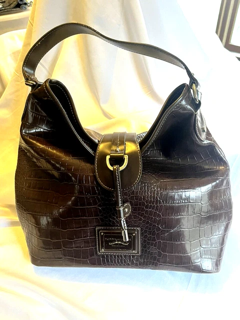 Tommy Hilfiger Embossed Croc Tote Bag Handbag Purse Brown