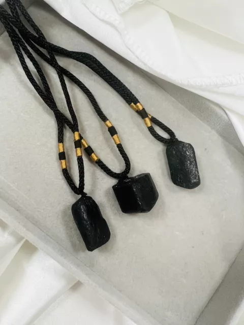 Raw Black Tourmaline Necklace Pendant NATURAL Gemstone Crystal Protection Stone