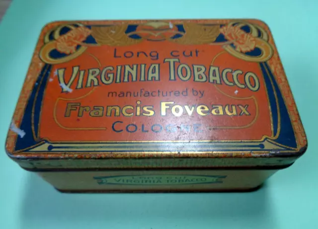 Blechdose Jugendstil, Long cut Virginia Tobacco, F. Foveaux, Cologne, selten