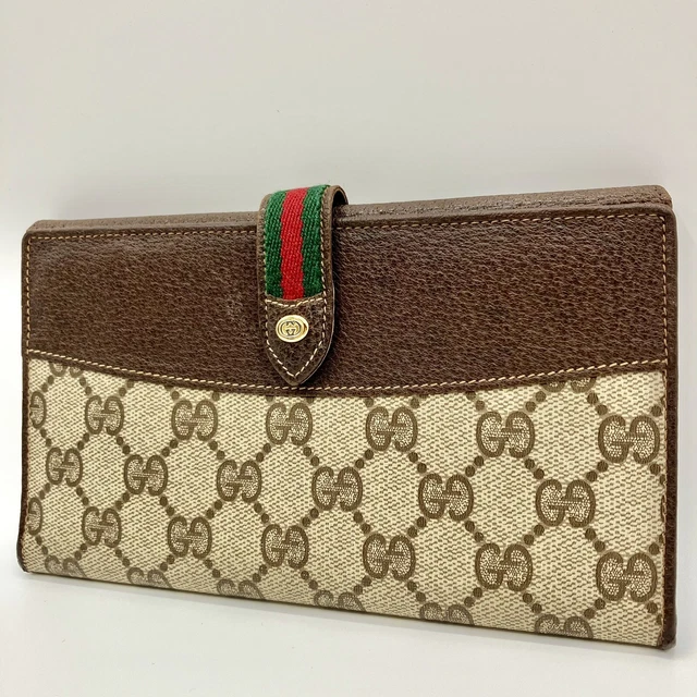 Authentic Vintage Gucci Long Wallet Sherry Line PVC Leather Brown From Japan