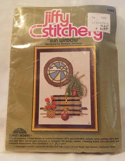 Kit de bordado Jiffy Stitchery Crewel 1979 de colección #294 ventana solar