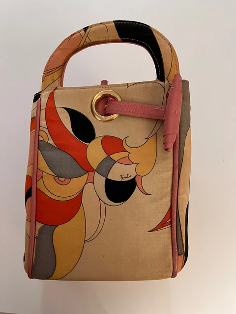 RARE Vtg Original (60s?) signed Emilio Pucci cotton & leather Handbag Purse RARE Vtg Original (60s?) signed Emilio Pucci cotton & leather Handbag Purse