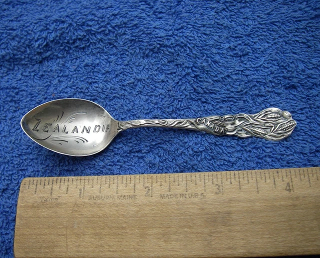 Unusual ZEALANDIA Saskatchewan Canadian Sterling Demi SOUVENIR SPOON-Corn Handle