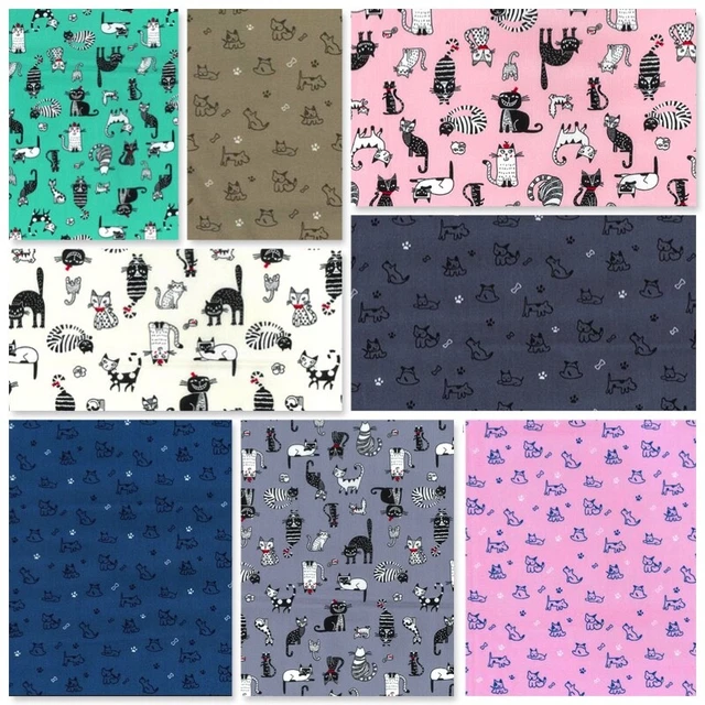 Rose & Hubble 100% Cotton Poplin Fabric Soft Feline Cat Dog Paw Bone Dressmaking