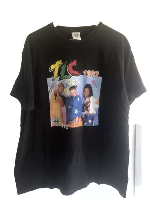Vintage Tlc 1992 Cross Colours Black T-Shirt Xl Short Sleeve Single Stitch Rare!