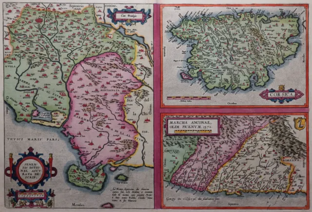Siena, Ancona, Corsica - Ortelius 1598 - Rare Original Map IN Old Colours