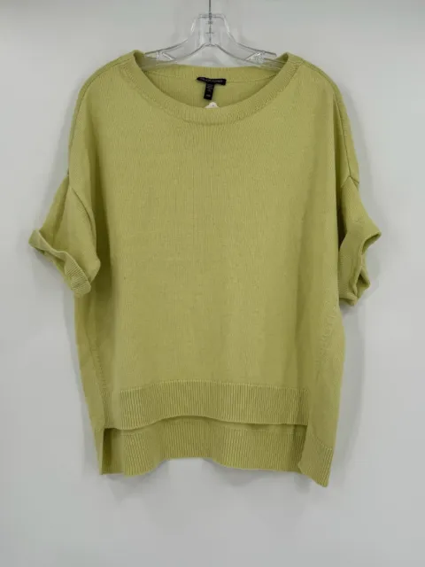 Eileen Fisher Womens Lime Green Linen/Cotton Short Cuff Sleeve Sweater Sz M