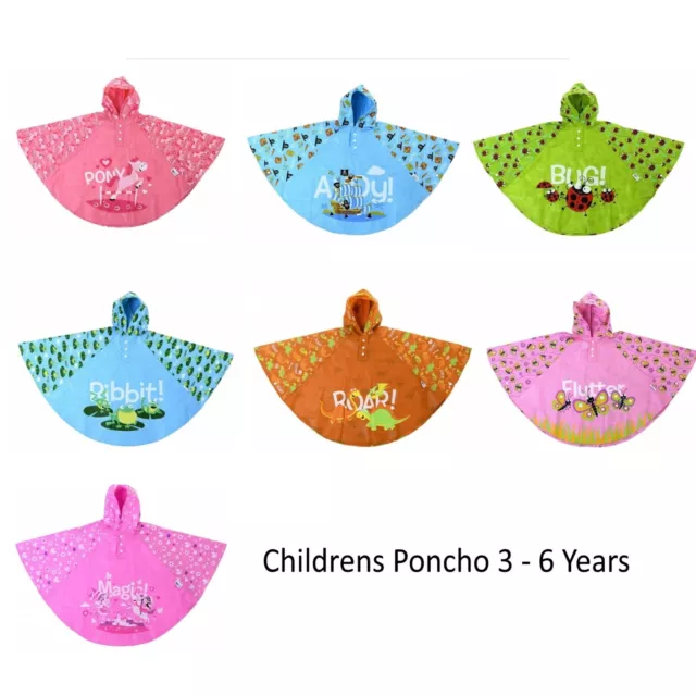 Bugzz @ Soake PVC Poncho Waterproof Kids Colourful Raincoat Rain Cover 3-6 Years
