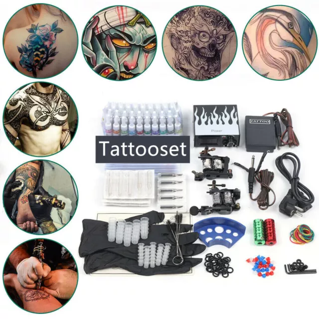 Tatuaje para principiantes conjunto completo de tatuajes 2 máquina de tatuajes 40 colores tintas