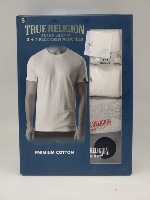 TRUE RELIGION 4 Pack Men S M L XL Cotton Crew Neck Logo T Shirt Black Gray White