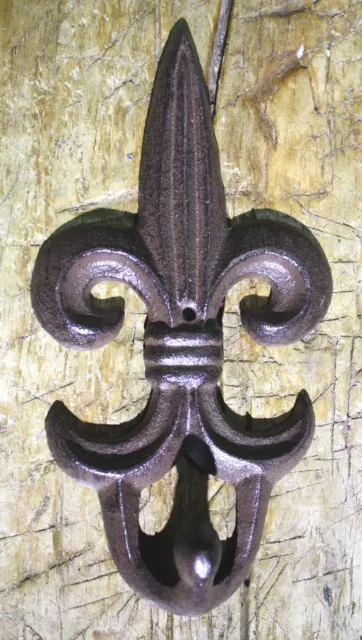 3 Cast Iron Antique Style Rustic Fleur De Lis Coat Hooks Hat Hook Rack Towel