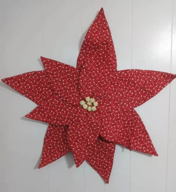 Vintage Red Fabric Poinsettia Wall Decor Christmas Holiday Flower Country Cottag