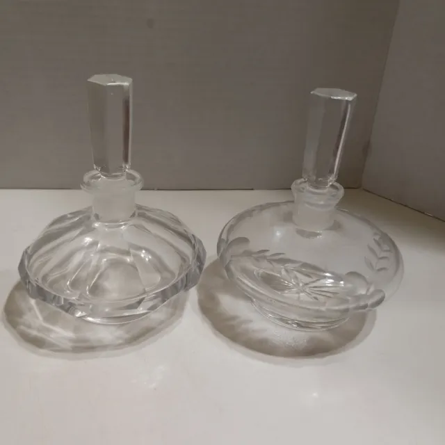 Vintages 1980's Lot Of Two (2) Heavy Glass Perfume Bottles With Stoppers