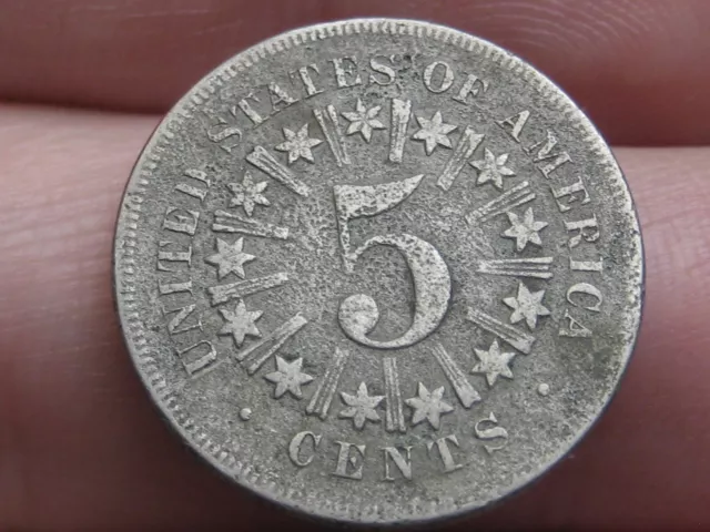 1866 Shield Nickel 5 Cent Piece- With Rays, VF/XF Details