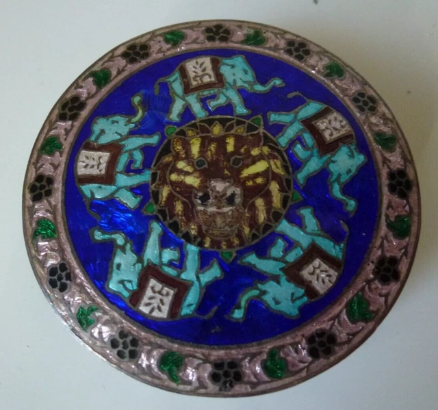 Pillendose Schnupftabakdose Silber / Versilbert mit Email Elefant Tiger