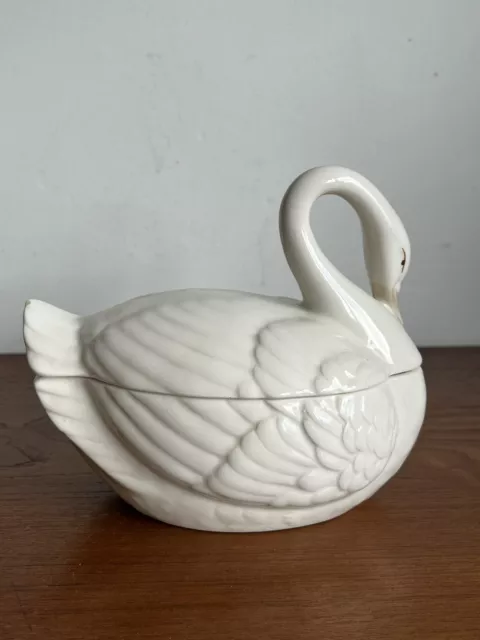 Swan Lidded Trinket Pot White Pottery Mid Century Vintage Marks & Rosenfeld