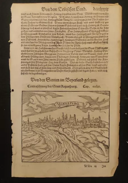 Regensburg Ratisbona Xilografia Sebastian Munster 1574