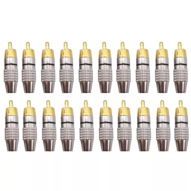 20pcs Gold Plated Audio Video RCA Male Plug Adapter Connector w/ Strain Relief