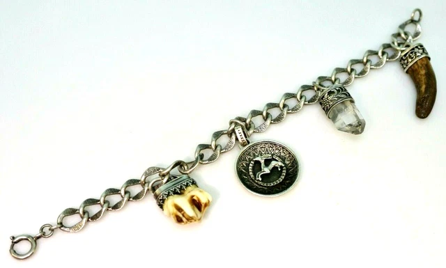 Charivari Jagdschmuck Armband 835 Silber 4 Anhänger mit Bergkristall