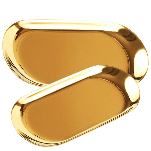 2 piezas placa de anillo de metal óvalos dorados bandeja decoración de metal acero inoxidable