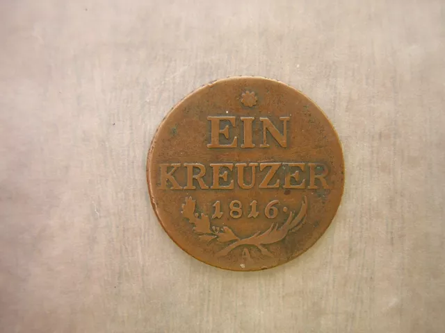1816 - A   1 Ein Kreuzer Franz II Austria Copper Coin