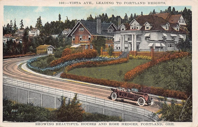 Portland Heights Oregon OR Vista Ave Street View WB Vtg UNP Postcard 1920s K11