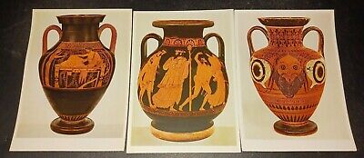 vintage lot 3 red black Attic Greek Vase Painting postcards unposted ancient art