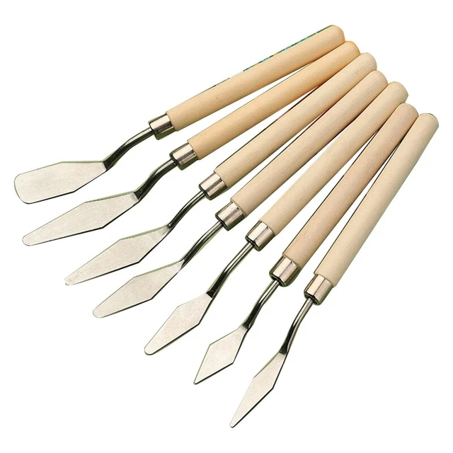 Juego de 7X de cuchillos paleta pintura flexible de espátulas para la difusión de la mezcla de colores