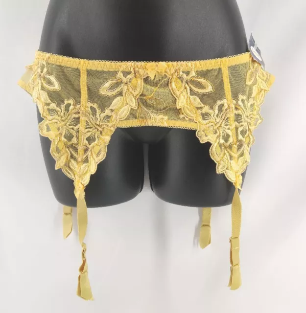 Vintage Antinea Yellow Lace & Mesh Garter Belt Size Small / 2