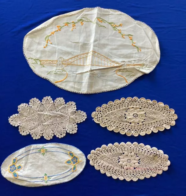Lot of 5 Oval Vintage Crochet Doilie Tea Embroidery Lace Shabby Country
