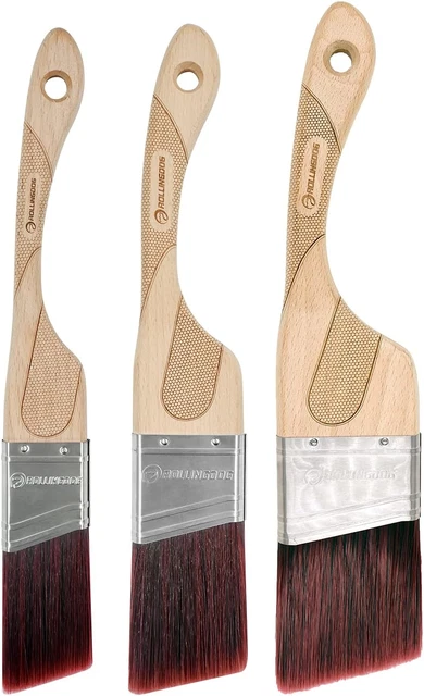 ROLLINGDOG Set 3 pz Spazzole Vernici Angolate con Manico Ergonomico in Legno, Perfetto per