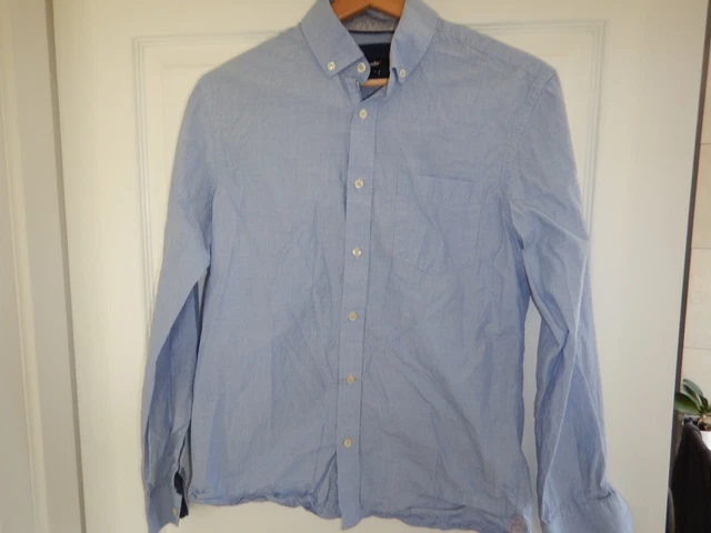Chemise Homme Celio Taille S - Coupe Slim Fit - Manches Longues - Gris Bleu à Carreaux - Coton/lin - Occasion Très Bon état