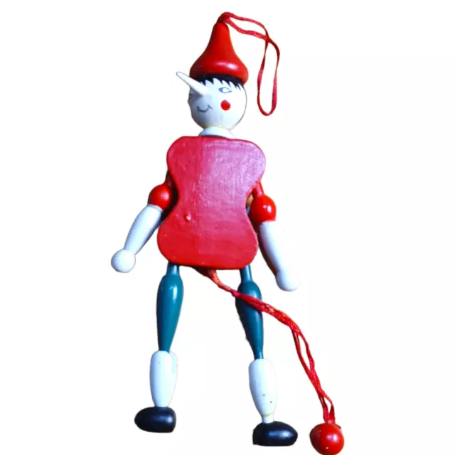 Wooden Pinocchio Pull String Toy Christmas Ornament Jumping Jack 8"