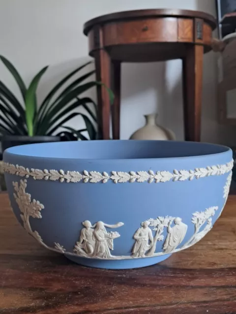 Grande Coupe WEDGWOOD/PORCELAINE Bleue Decor ANTIQUE/ENGLAND/PIÈCE RARE!!!