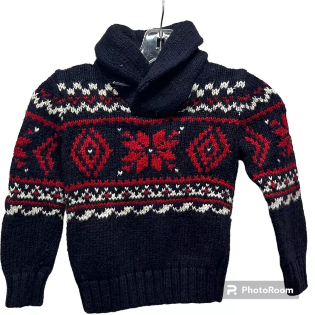 Gymboree Zip Reindeer Holiday Sweater Boy's Navy Nordic Fair Isle. Size S  (5-6).