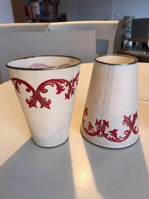 Paire D'abat-jour à Pince Vintage - Tissu Motif Floral Et Galon - Pour Lampe