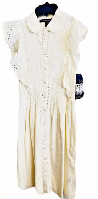 French Connection 0 Ladies Summer off white eyelet lined cap ruffle sleeves $148