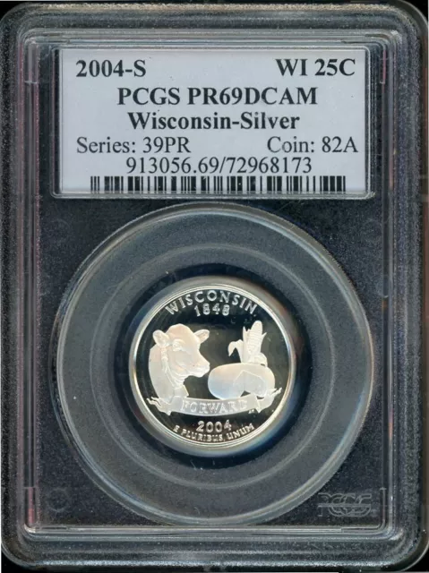 2004-S Silver Wisconsin State Quarter Pcgs Pr69Dcam Cert #72968173