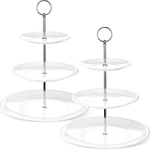 2 Pieces 3 Tier Porcelain Cupcake Stand, White Ceramic Cake Stand, High Tea