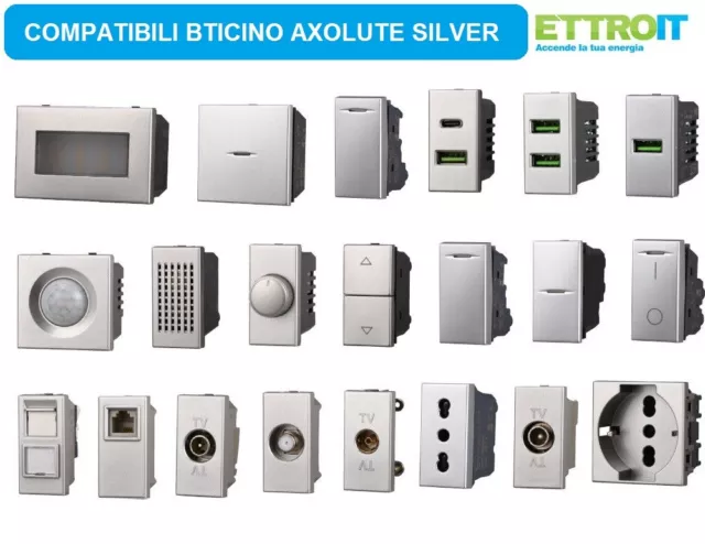 Serie Bticino Frutti Axolute Silver Compatibile Presa Schuko Interruttori Usb Tv