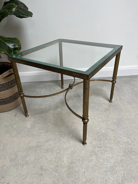 Vintage French Brass & Glass Coffee Table, Occasional, Lamp, Mid 20th Century