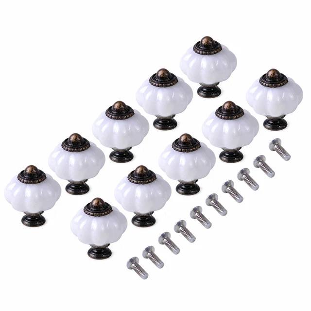 10x Retro White Pumpkin Knobs Cabinet Drawer Door Cupboard Pull Handle lp