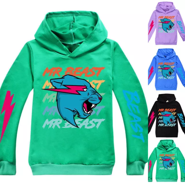 Mr Beast Cat Youtube Kids Printed Hoodies T-shirt Novelty Tops Tees Xmas Gifts
